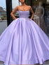 Purple Ball Gown Spaghetti Straps Satin Prom Dress With Pocket LBQ0742